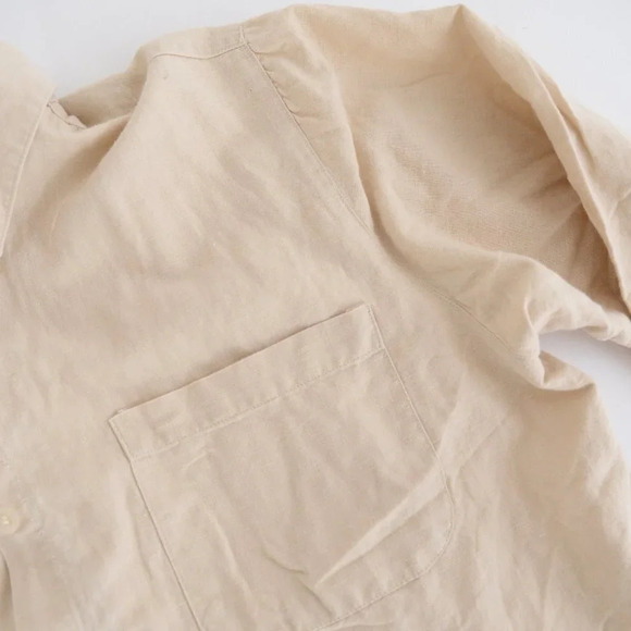 Vintage Bill Blass Jeans Beige 55%  Linen 45% Cotton Button Down Shirt Small - Picture 10 of 11